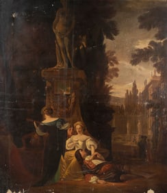 After Jan Weenix (1642-1719) Galant Couple, 1675, Large Antique Reproduction