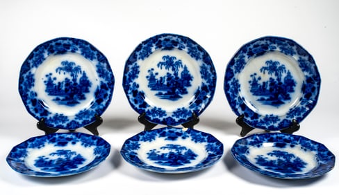 A Set of Six Large Early Flow Blue Scinde Plates