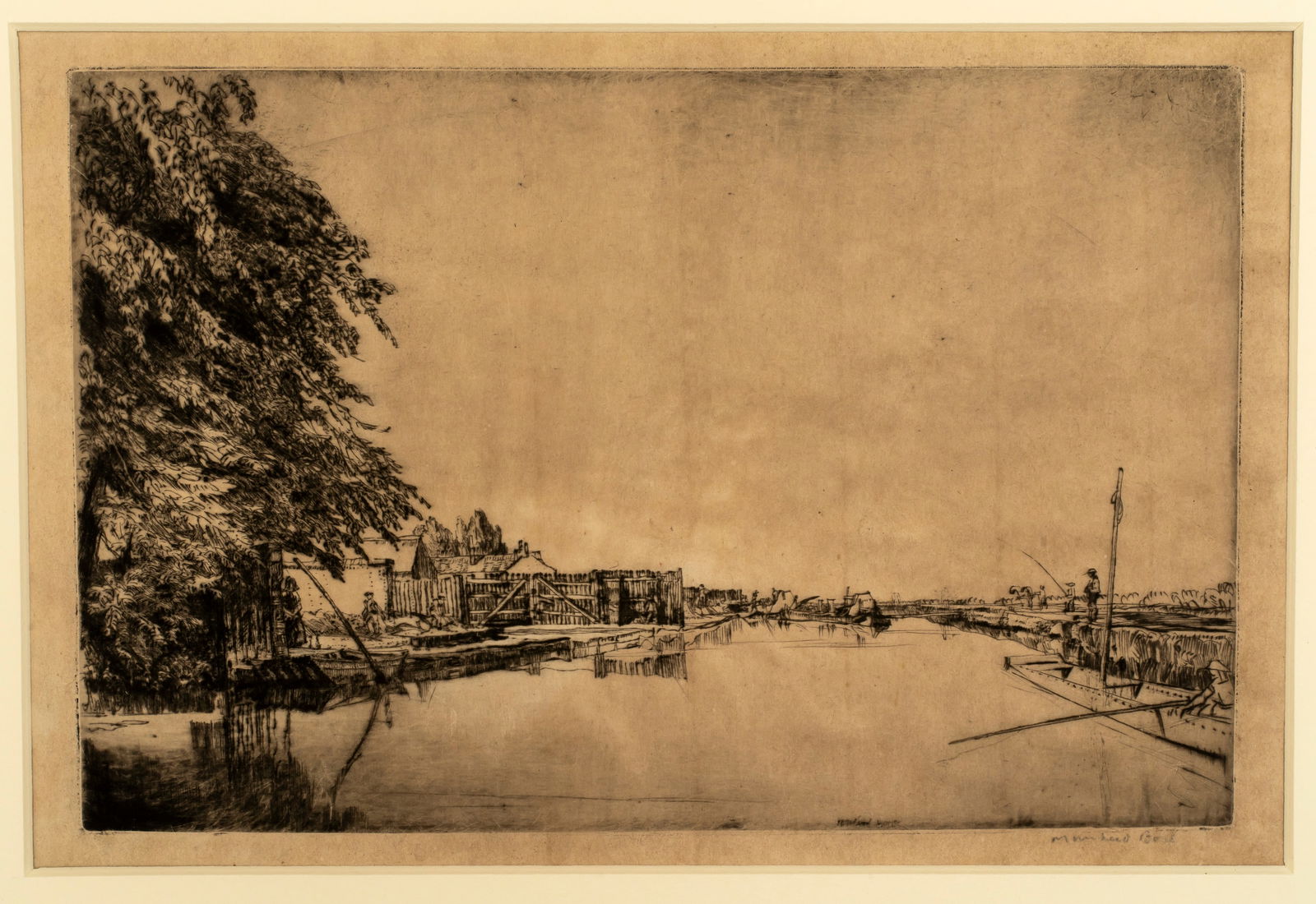 Muirhead Bone (1876-1953) Oxfordshire, 1906: Drypoint, pencil signed lower right. 5 15/16" x 9 1/16". Reference: Dodgson 1909, no. 198, iii/iv