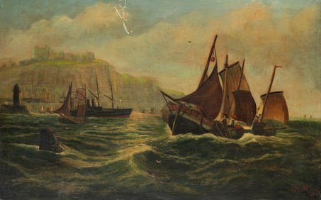 19th Century Romantic Maritime Painting, P. Rider, 1876