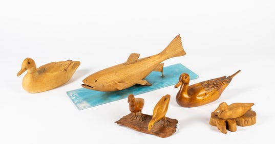Five 1970's Wood Carvings, Ducks and a Fish, Altpfort, Hudd