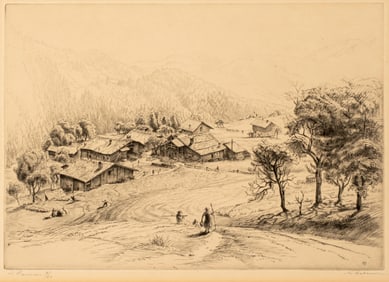 Maurice Achener (1881-1962) Le Hameau, Pyren????es