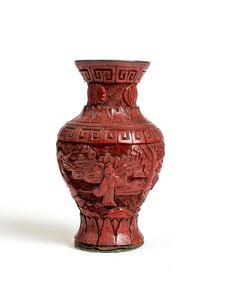 A Chinese Carved Cinnabar Lacquer over Metal Vase