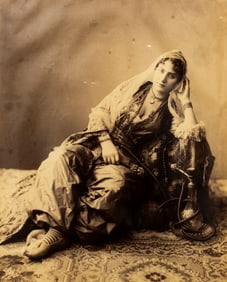 Late 19th Century Photo Portrait, Albumen Print, Turkish Woman with Hookah