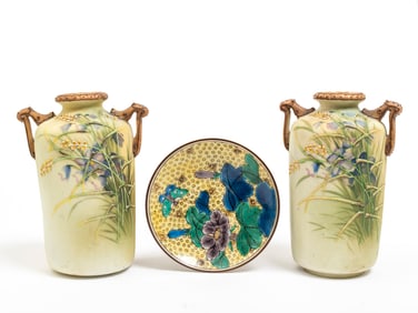 Early 20th Century  Japanese Porcelain, Moriage Vases and Kutani Ware Saucer