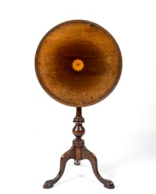 An Antique Mahogany Dish Top Tilt-Top Inlaid Side Table
