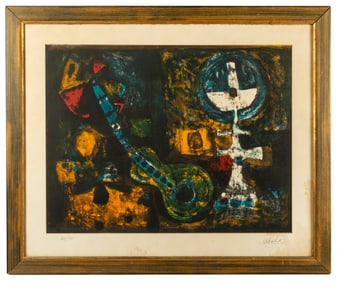 Augustín Úbeda (1925-2007) Still Life with Guitar, Serigraph