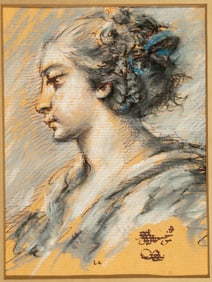 After Francois Boucher, Antique Old Masters Style Ink and Pastel Drawing Study