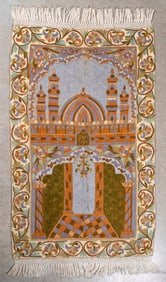 A Silk Embroidered Tapestry Islamic Prayer Rug