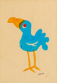 Vintage Tropical Bird Painted Sketch