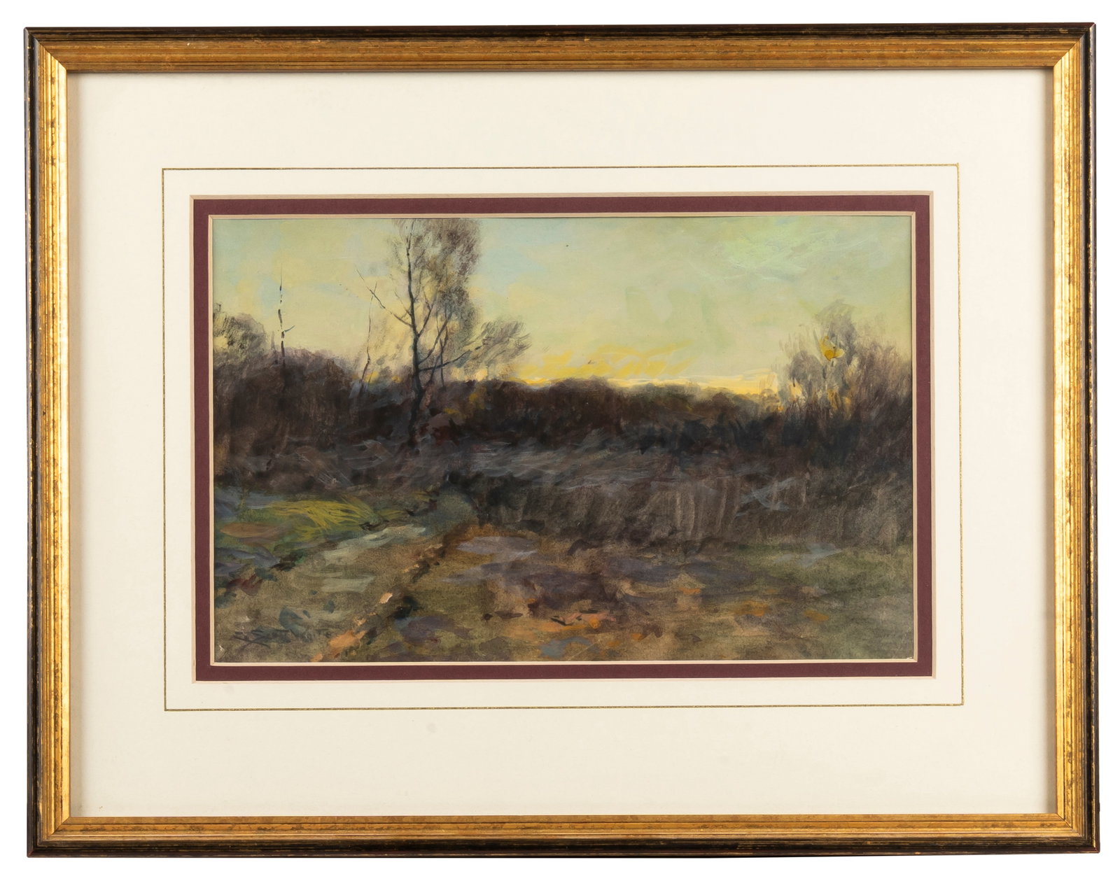 Clarence Scott White (1872-1965) Landscape, c.1920's: Mixed media on paper, signed in pencil lower left C. Scott White. 6 1/2" x 10 1/4", matted and framed to 12" x 15 1/2".