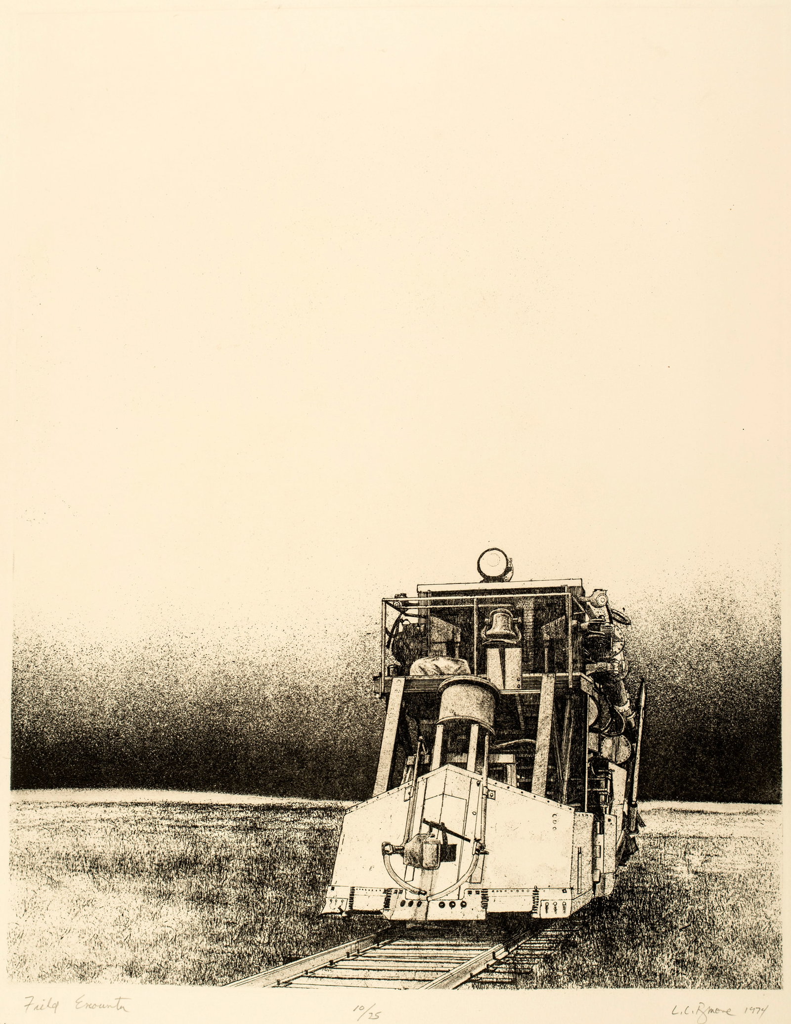 Lawrence C. Barone (1944-2025) Field Encounter, 1974: Etching, titled, edition (10/25), signed and dated in pencil; 20" x 16", sheet size 24 1/2" x 20 1/2".