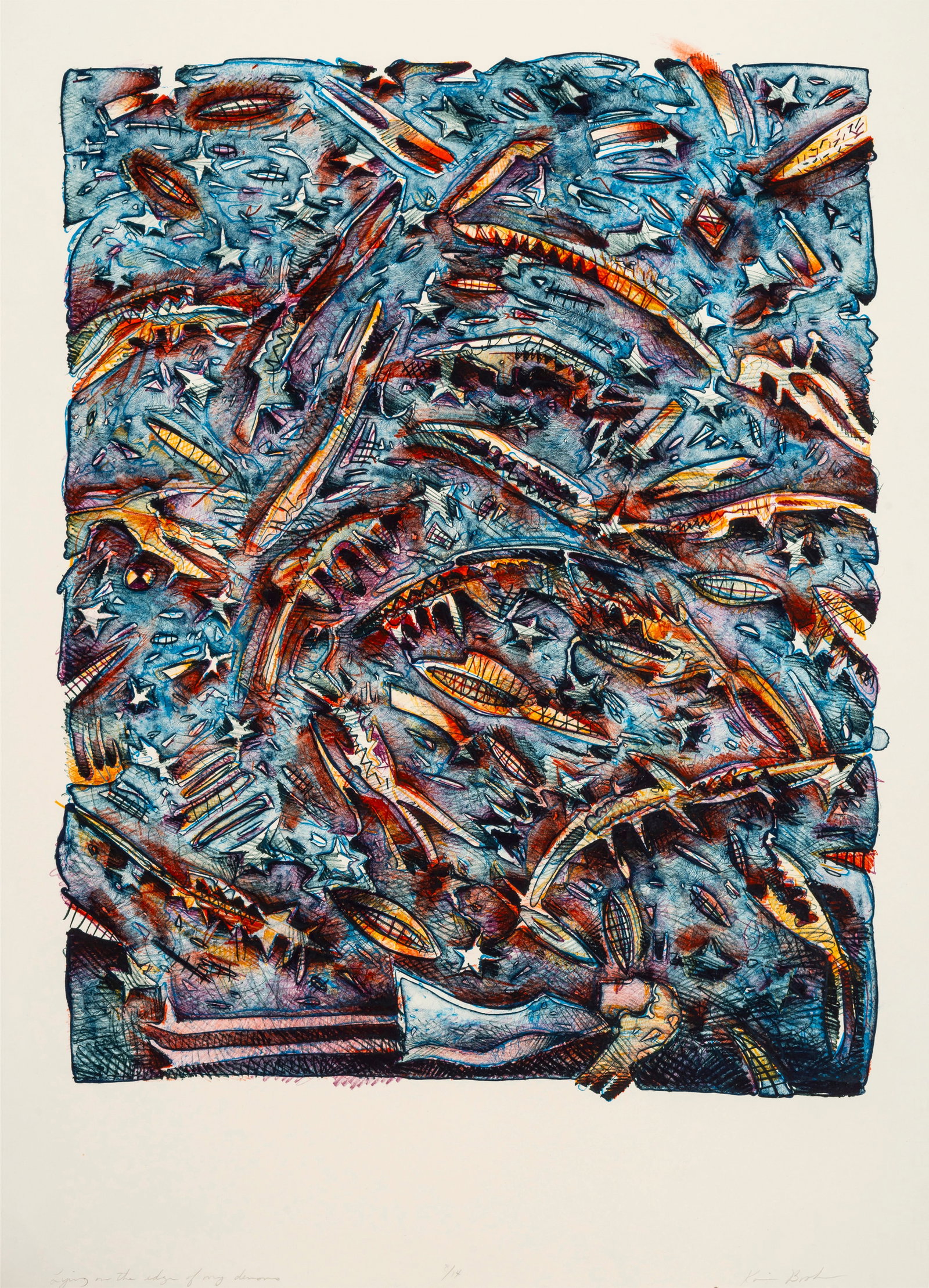 Karin Broker (b.1950) Lying on the Edge of My Demons: Karin Broker (b.1950) Lying on the Edge of My Demons, c.1980; lithograph, from an edition of 14, titled and signed in pencil. Broker is a master printmaker and sculptor. She did her undergraduate stud