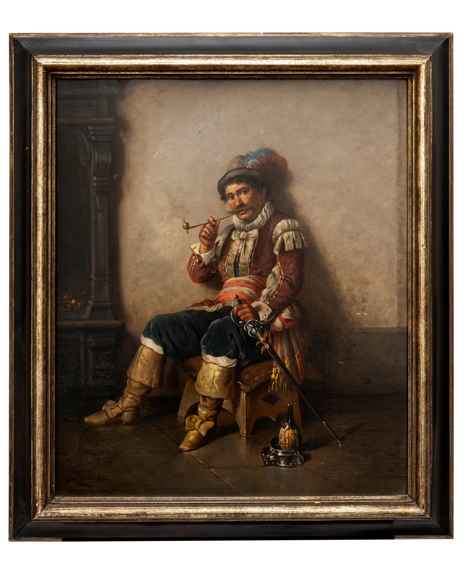 An Antique European School Cavalier Genre Painting, signed K. Pender. (1 of 11)