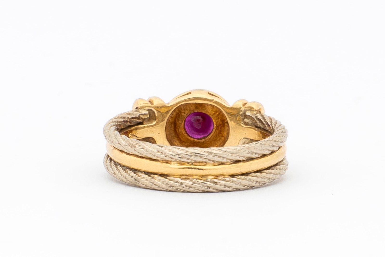 A Two Tone 14K Gold Ruby Ring - 7