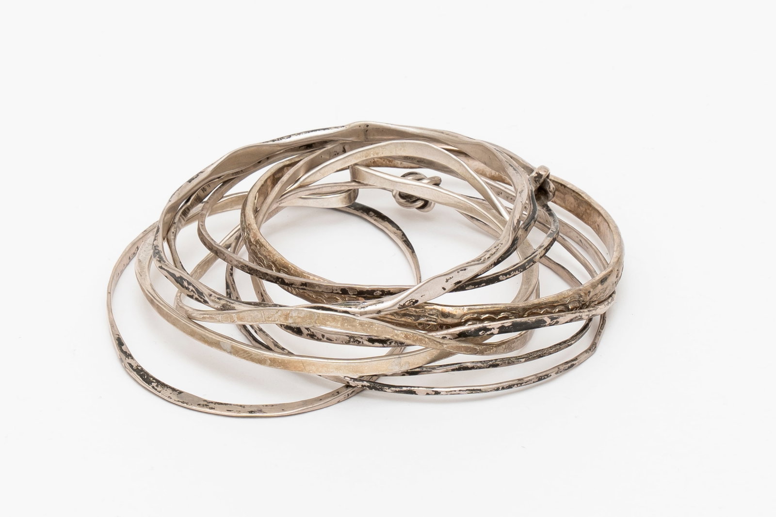 Ten Mexican Silver Bangles - 4