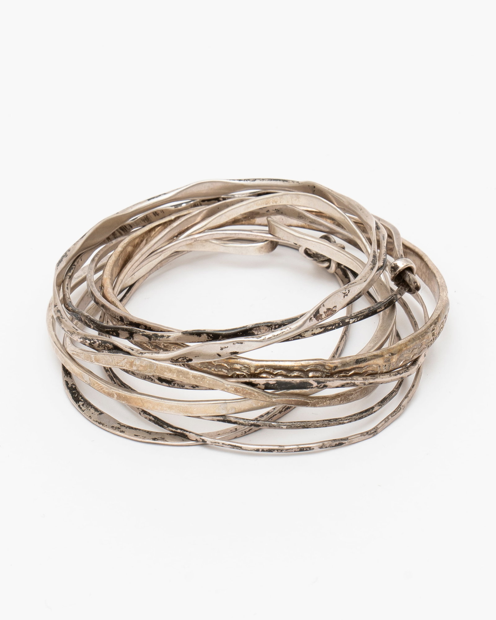 Ten Mexican Silver Bangles - 6
