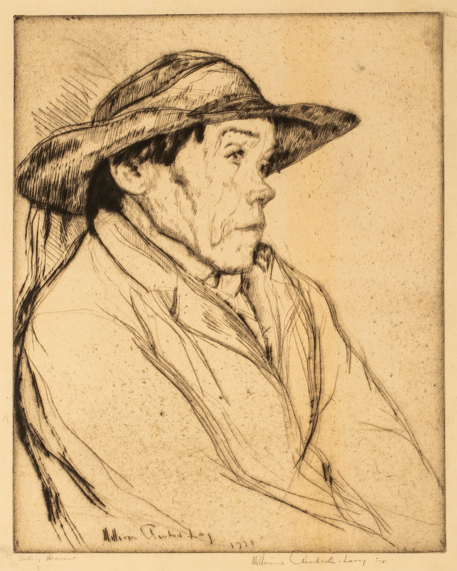 William Auerbach-Levy (1889-1964) Brittany Peasant, 1928: Drypoint etching, titled and signed in pencil, also signed and dated in the plate. 12" x 9 1/2", sheet size 12 1/4" x 14 3/4".