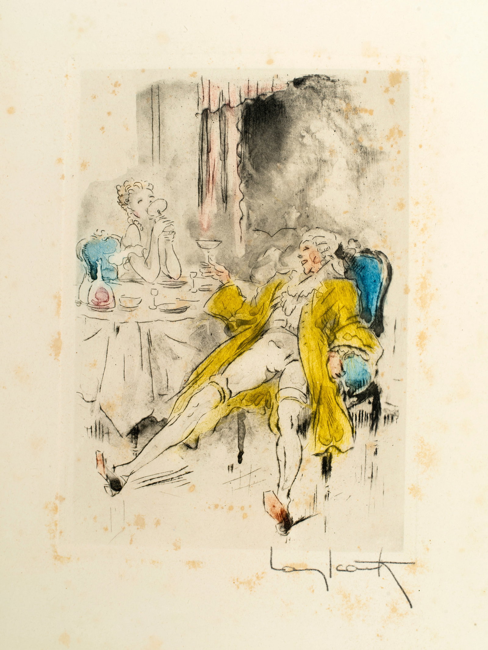 Louis Icart (1888-1950) A Glass of Wine from La Nuit et le Moment, Etching, 1946 (1 of 4)