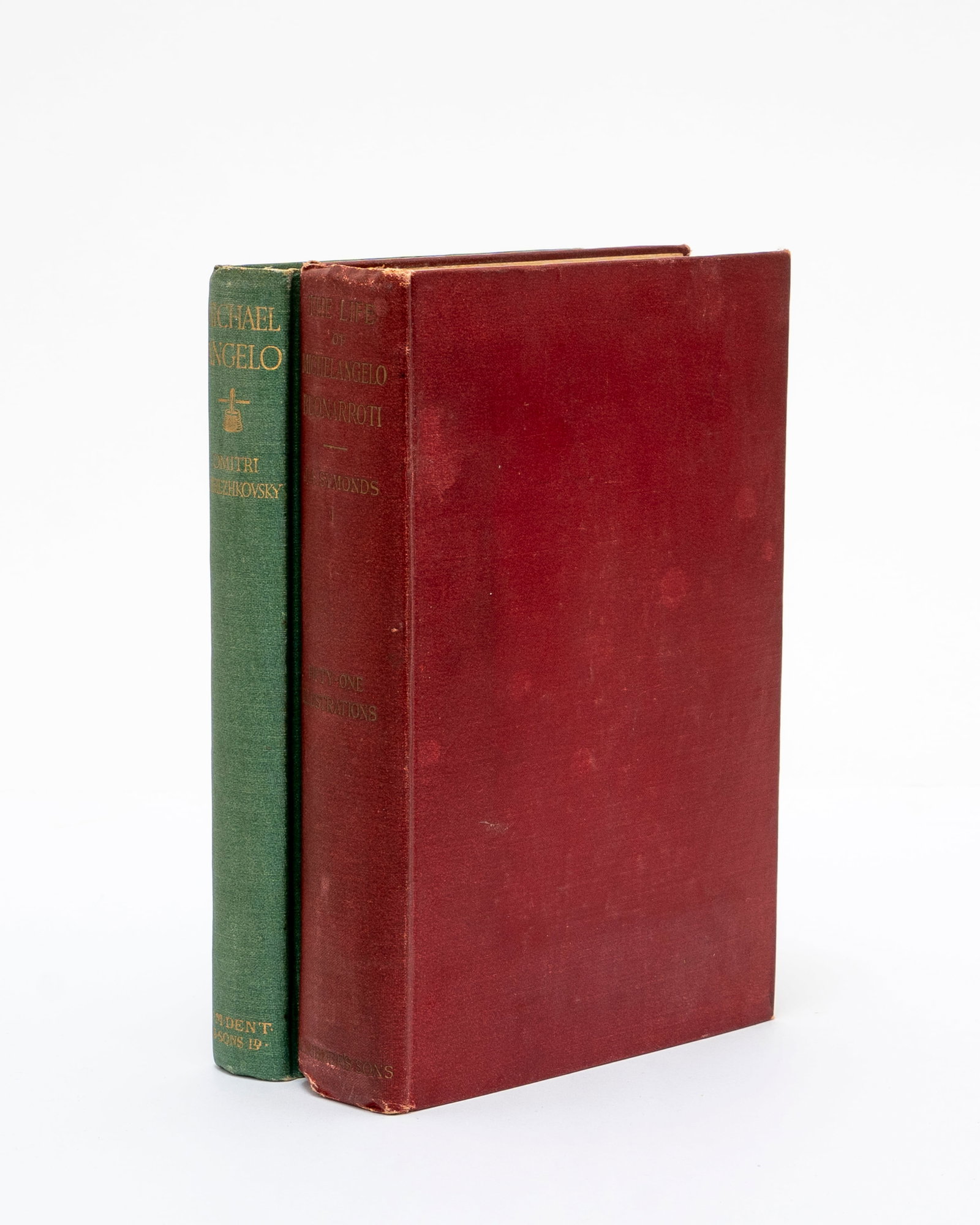 Art History -- Michelangelo, Symonds and Merezhovsky: The Life of Michelangelo Buonarroti, illustrated. Scribner’s, By John Addington Symonds, third edition, volume 1 of 2, 1911. Inscribed To ARJ from HJ Xmas 1917 (Alexander R. James (1890-1946) from