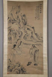 A FIGURE STORY PAINTING ON PAPER BY ZHANG FENG.: Figure Story Painting on Paper, Hand Painted by Zhang Feng.