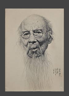 AN OLD MAN SKETCH MANUSCRIPT BY XU BEIHONG.: Old Man Sketch Manuscript on Paper, Hand Painted by Xu Beihong, Unframed.