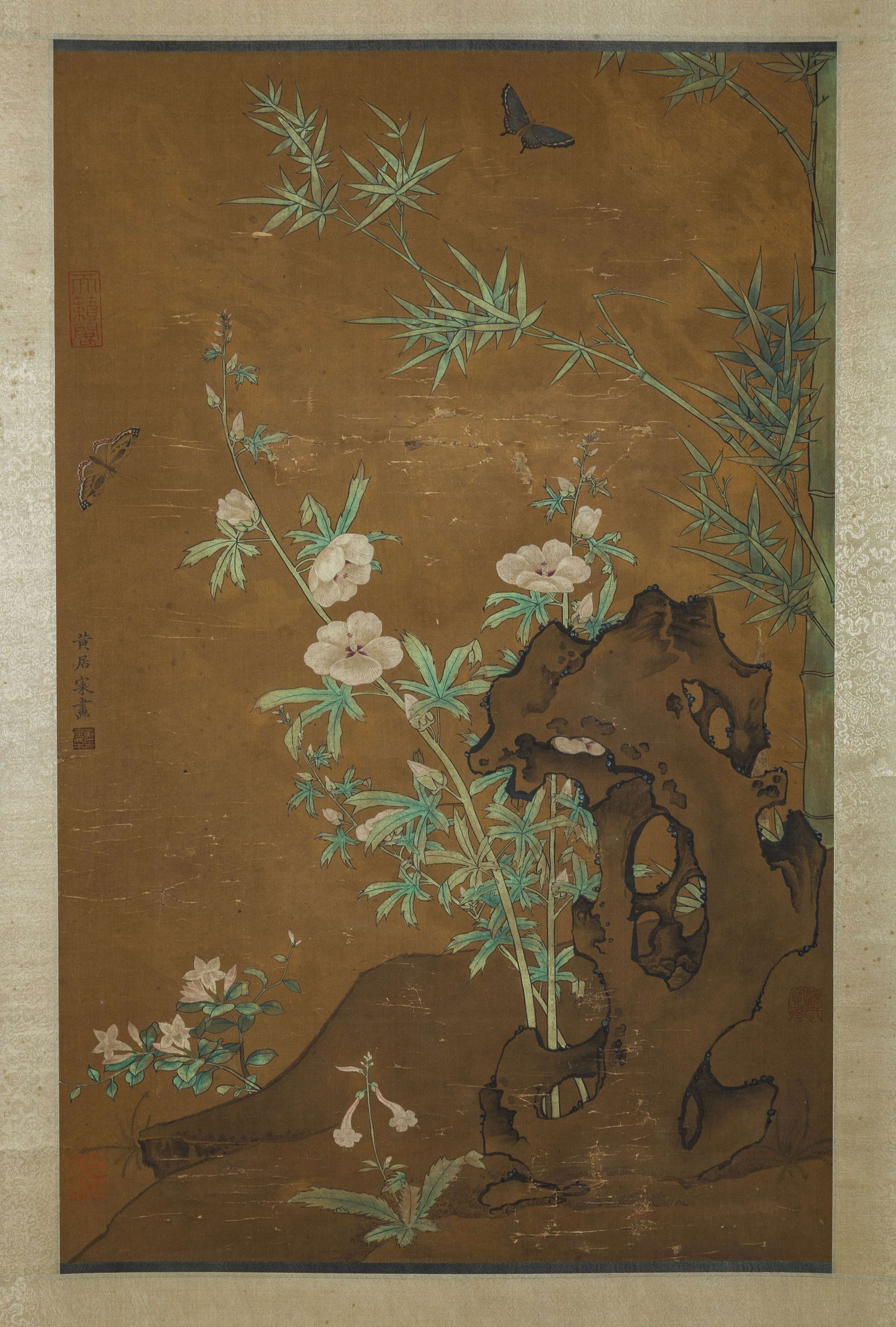 A BAMBOO AND FLOWERS PAINTING BY HUANG JUCAI. (1 of 9)