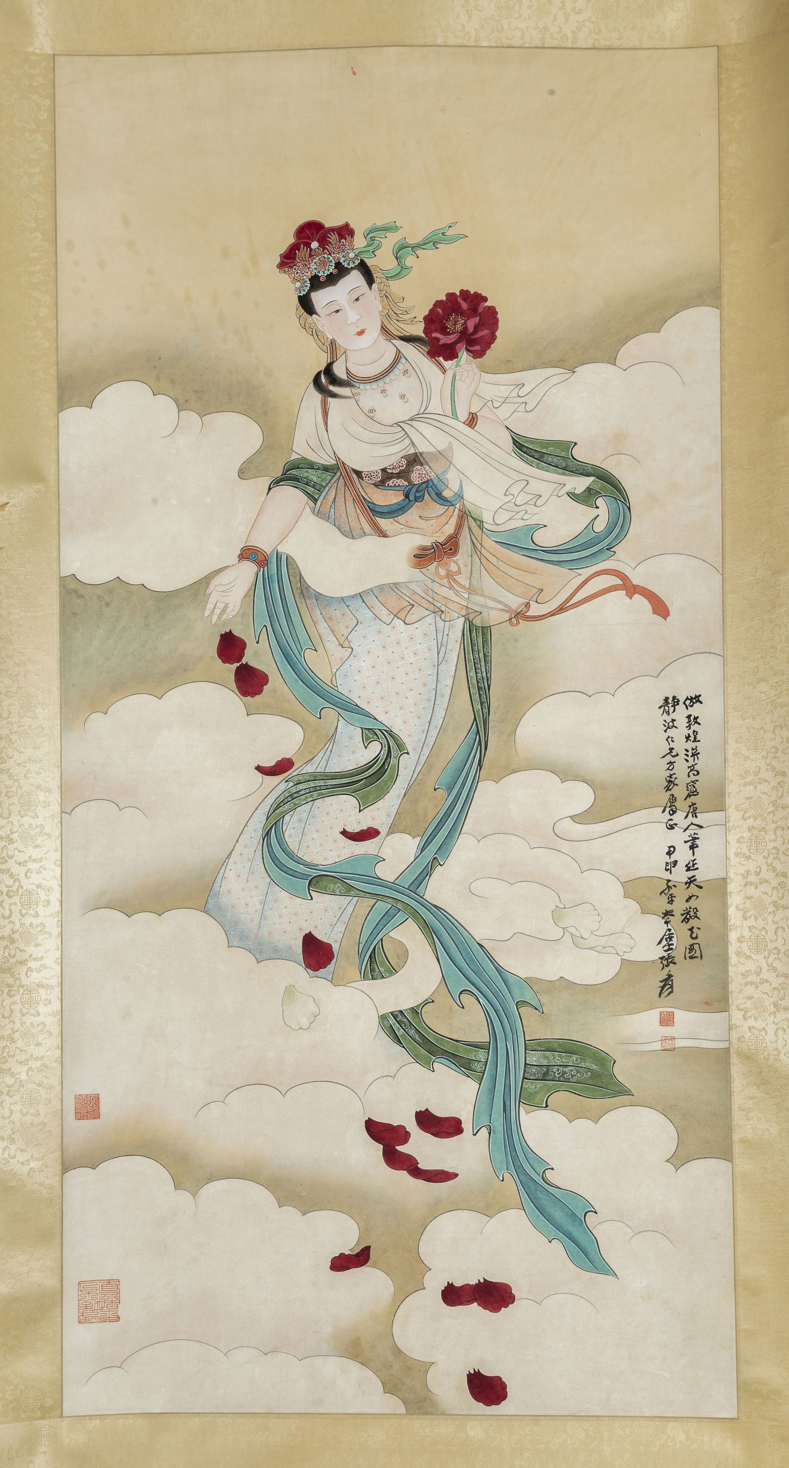 AN APSARAS PAINTING ON PAPER BY ZHANG DAQIAN. (1 of 8)