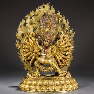 A GILT BRONZE YAMANTAKA BUDDHA STATUE.: Gilt Bronze Yamantaka Buddha Statue.