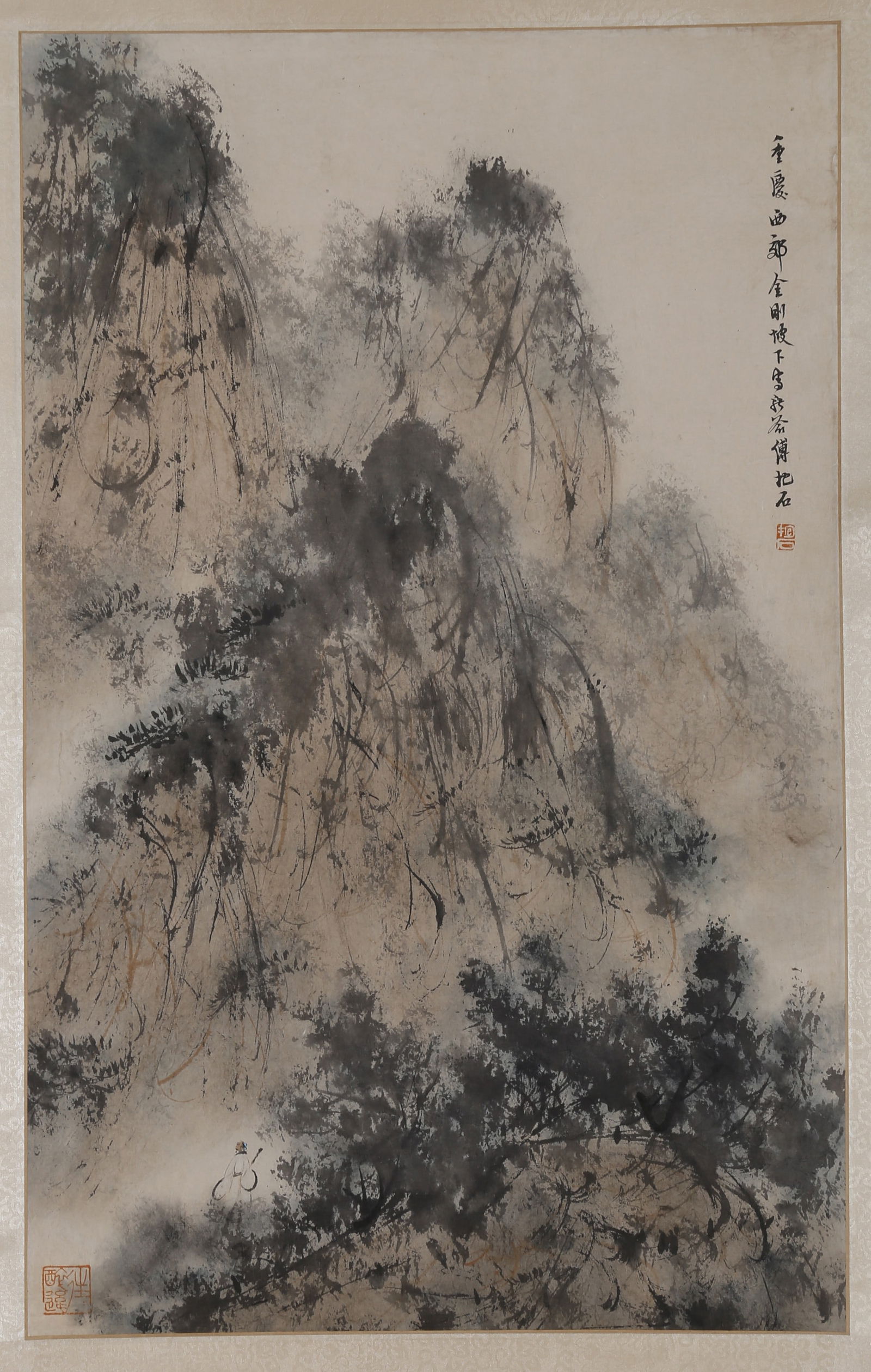 A LANDSCAPE PAINTING BY FU BAOSHI.傅抱石: Landscape Painting on Paper, Hand Painted by Fu Baoshi.傅抱石