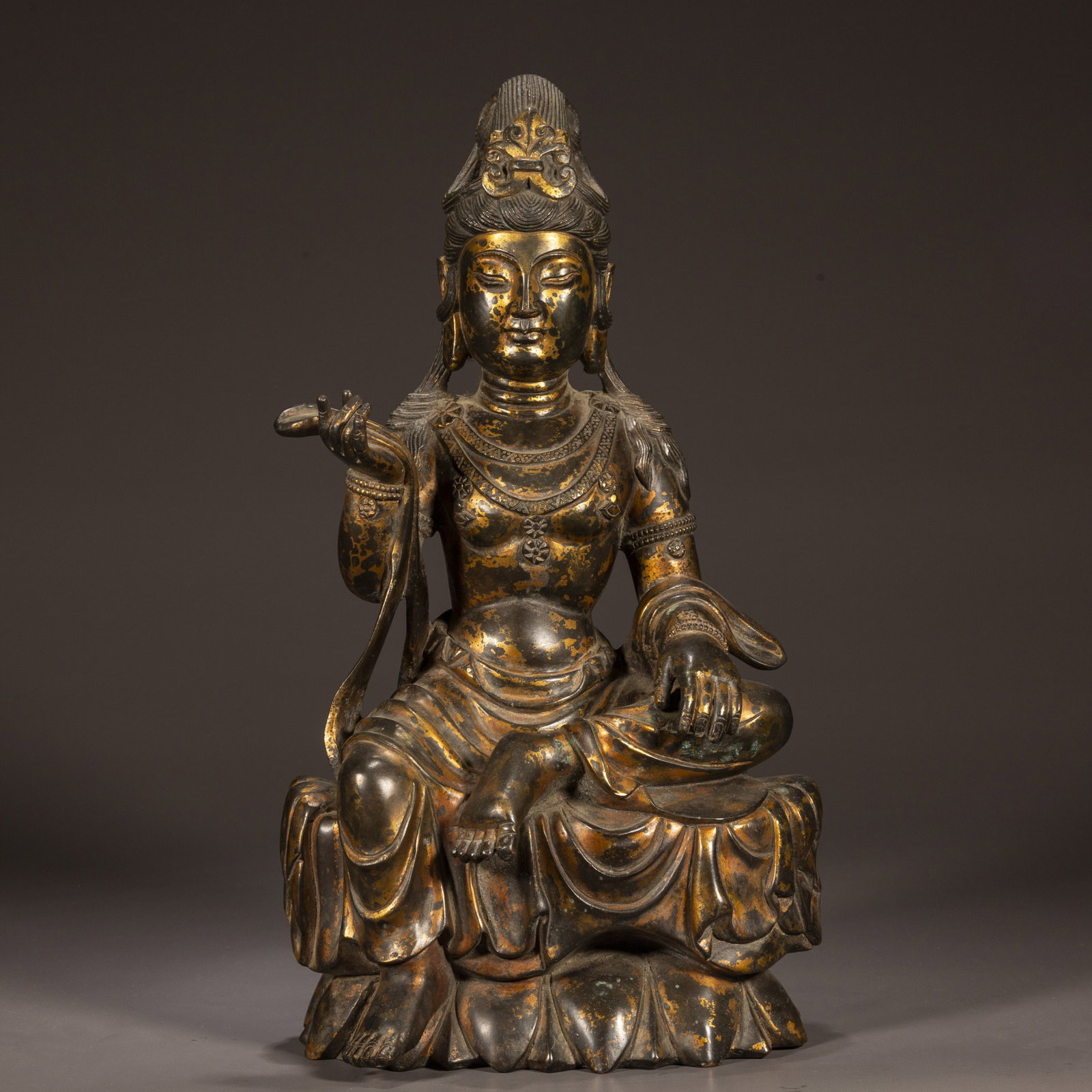 A BRONZE BODHISATTVA STATUE, GOLDEN PAINTING.: Bronze Bodhisattva Buddha Statue, with Golden Painting.