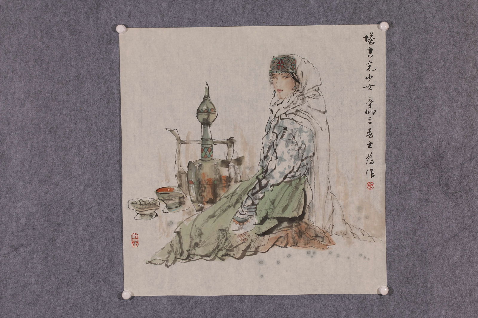 A TAJIK GIRL PAINTING ON PAPER, LIU DAWEI.刘大为: Tajik Girl Painting on Paper, Painted by Liu Dawei.刘大为