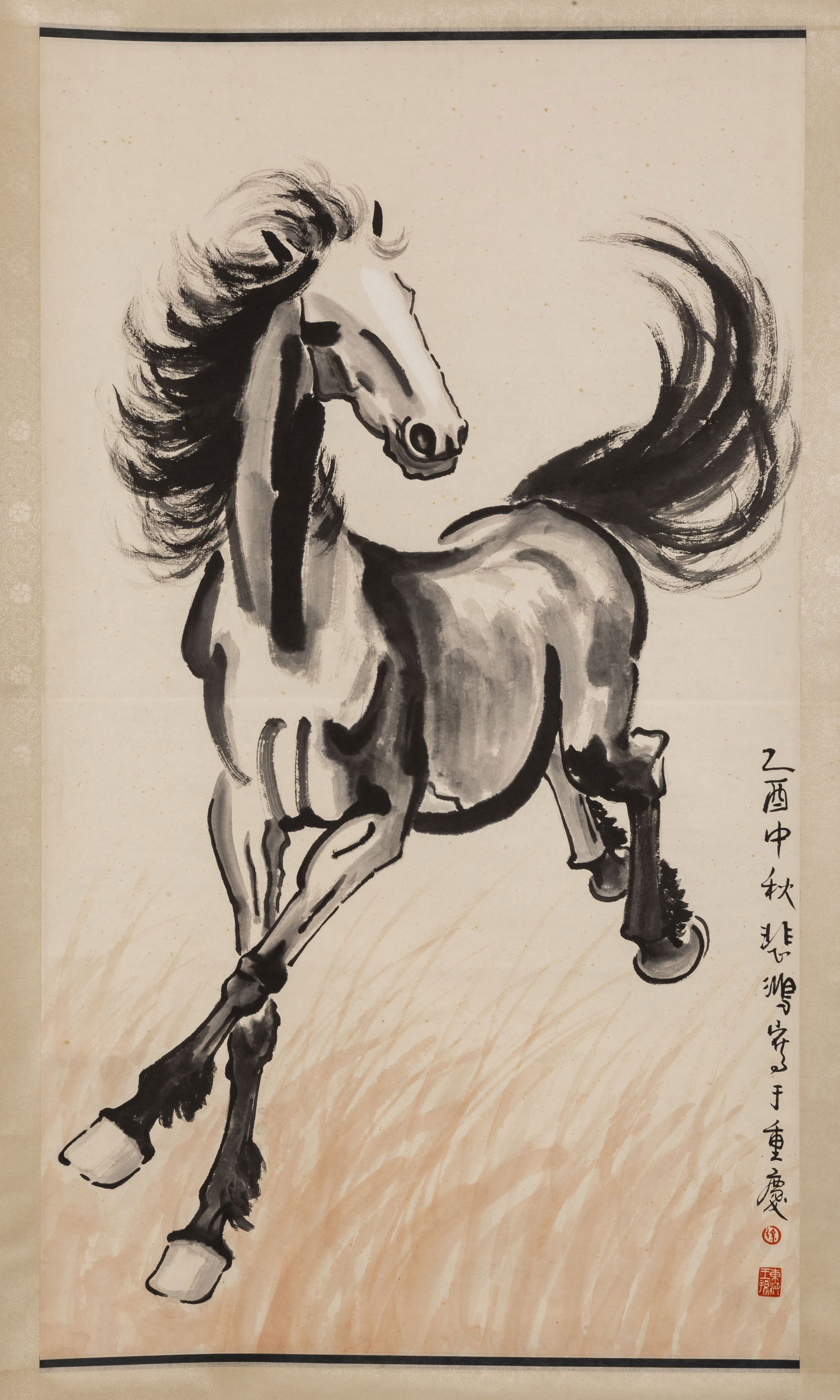 A STEED PAINTING ON PAPER BY XU BEIHONG.徐悲鸿: Steed Painting on Paper, Painted by Xu Beihong.徐悲鸿