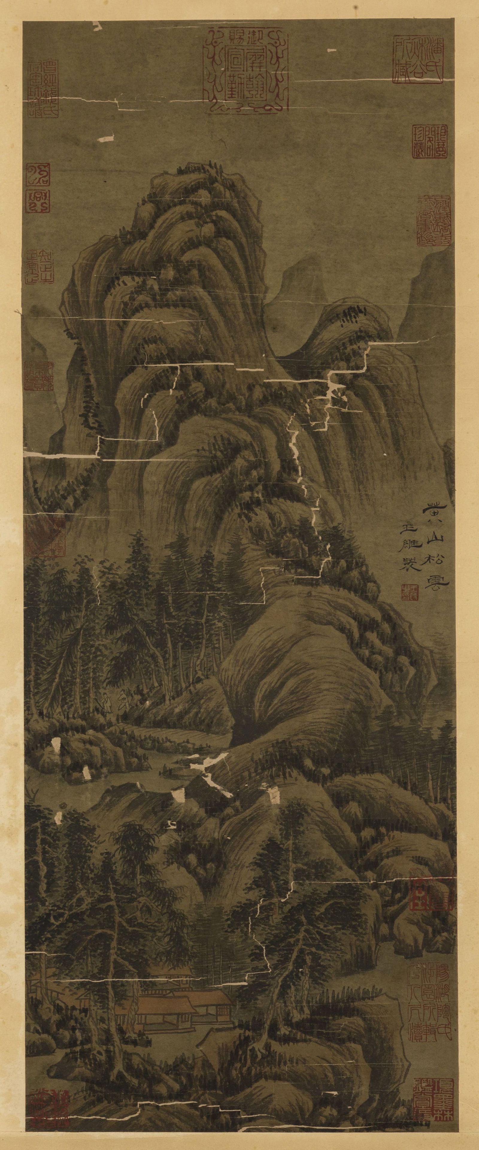 A MOUNT HUANG SCENERY PAINTING, BY WANG WEI.王维: Mount Huang Scenery Painting on Paper, Painted by Wang Wei.王维