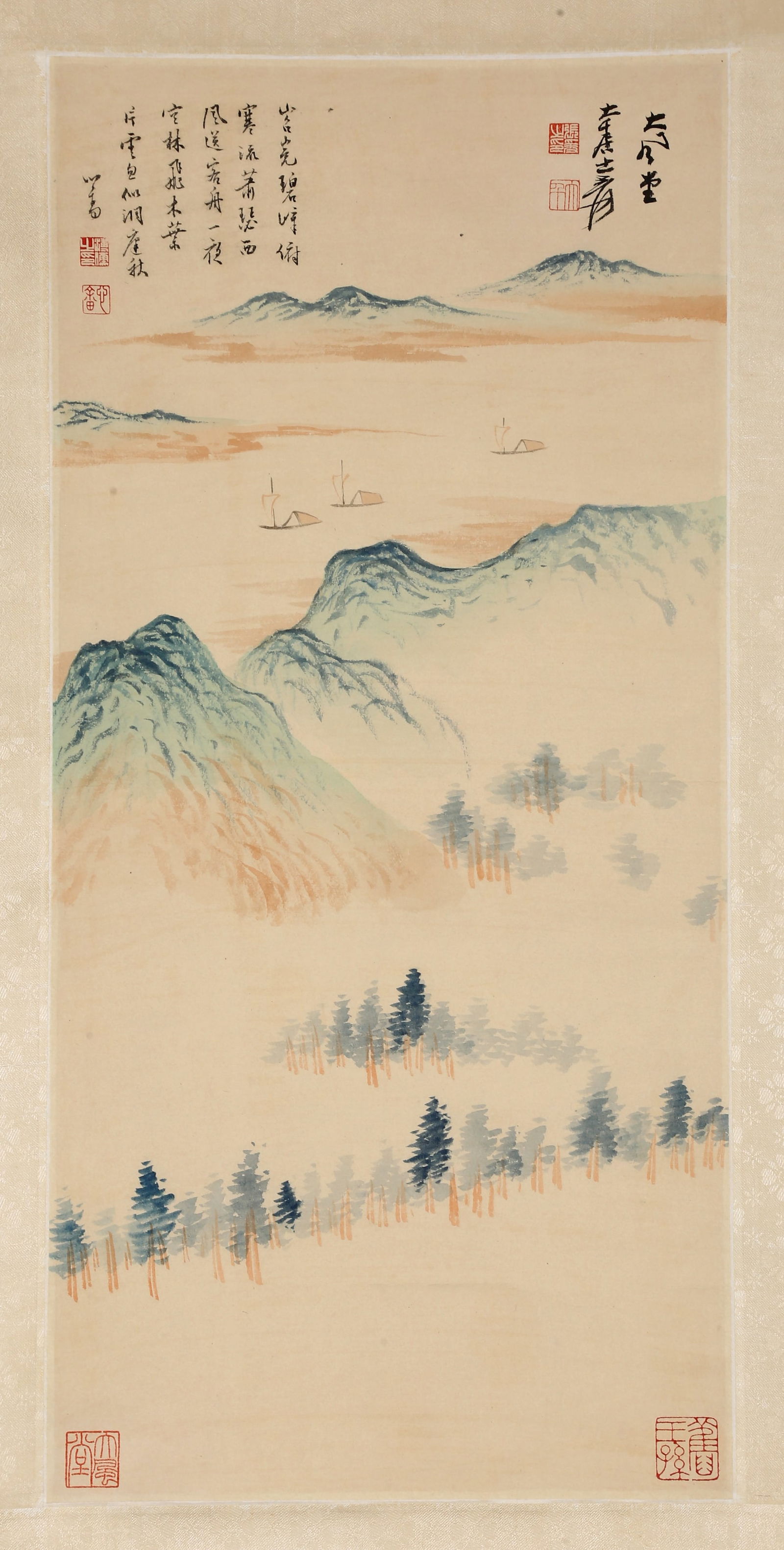 A LANDSCAPE PAINTING ON PAPER.张大千溥儒: Landscape Painting on Paper, Cooperatively Painted by Zhang Daqian and Pu Ru.张大千溥儒