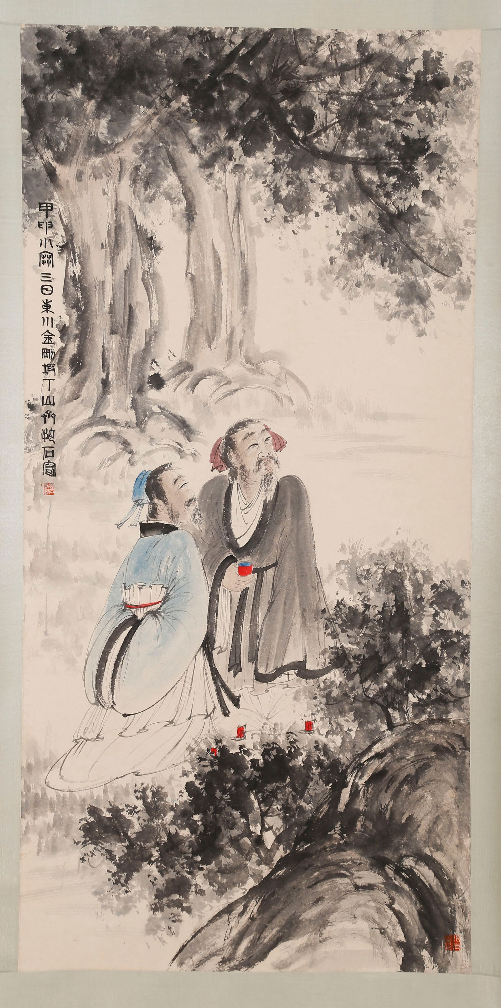 A SCHOLARS PAINTING ON PAPER, FU BAOSHI.傅抱石: Scholars Painting on Paper, Painted by Fu Baoshi.傅抱石