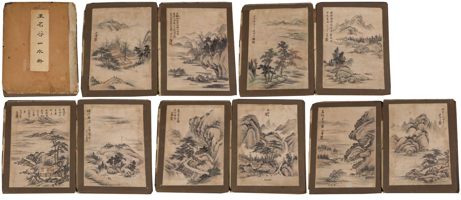 A PAPER COLLECTION OF LANDSCAPE PAINTINGS.王翬: Paper Collection of Landscape Paintings, Painted by Wang Hui, A Total of 10 Pages.王翬