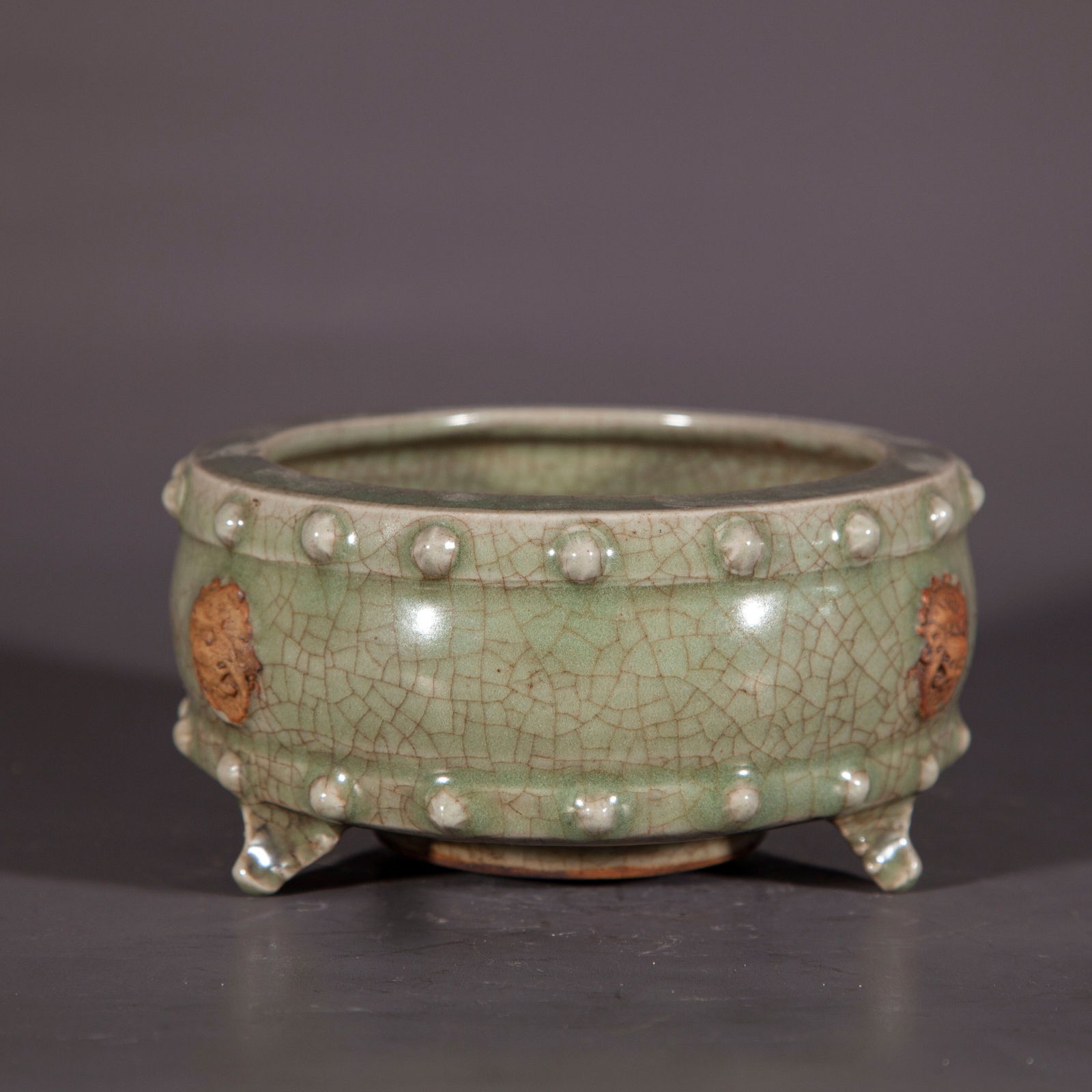 A DRUM-SHAPED PORCELAIN CENSER, LONGQUAN KILN. (1 of 7)