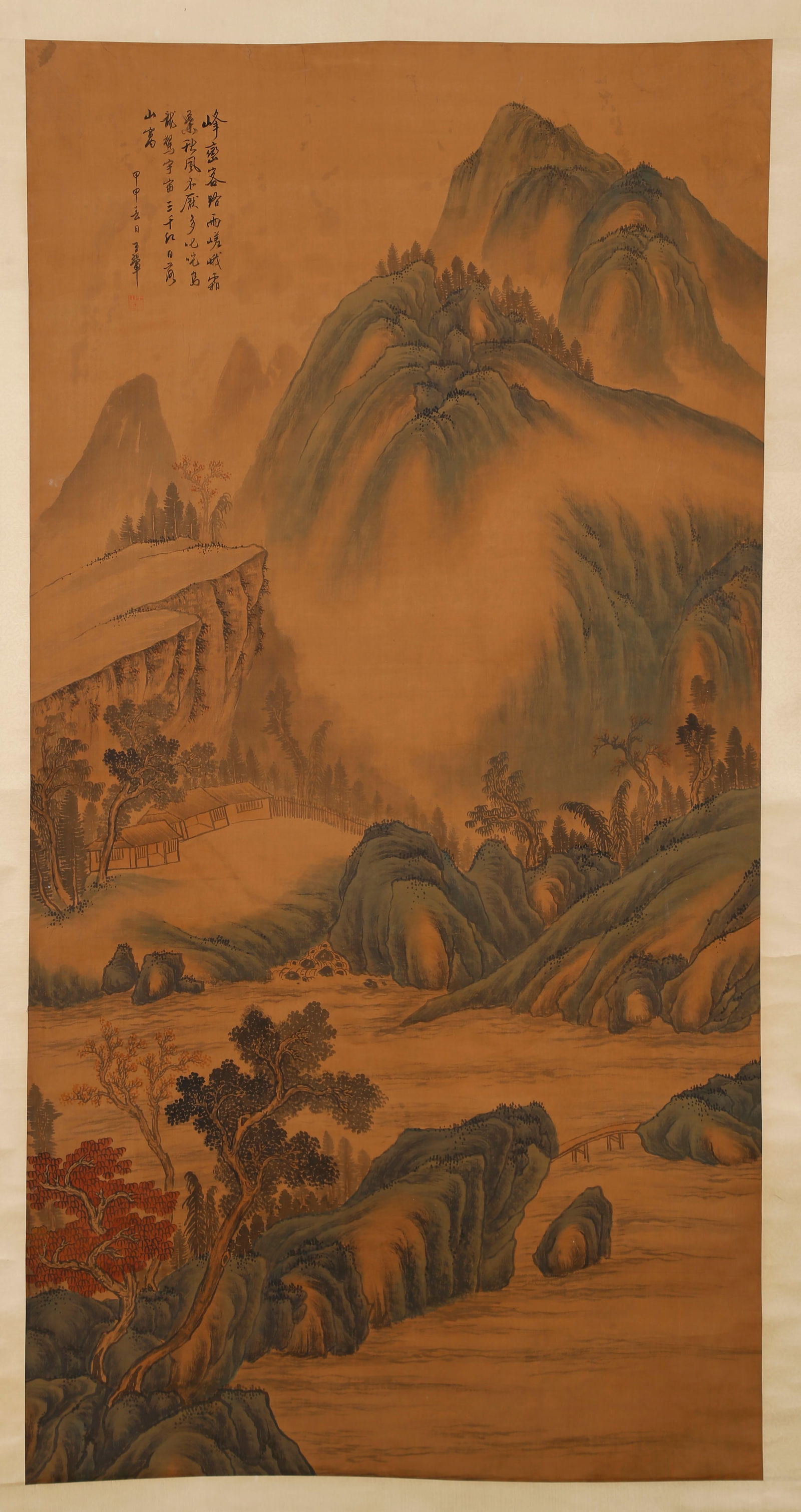 A LANDSCAPE PAINTING ON SILK, BY WANG HUI.王翬: Landscape Painting on Silk, Painted by Wang Hui.王翬