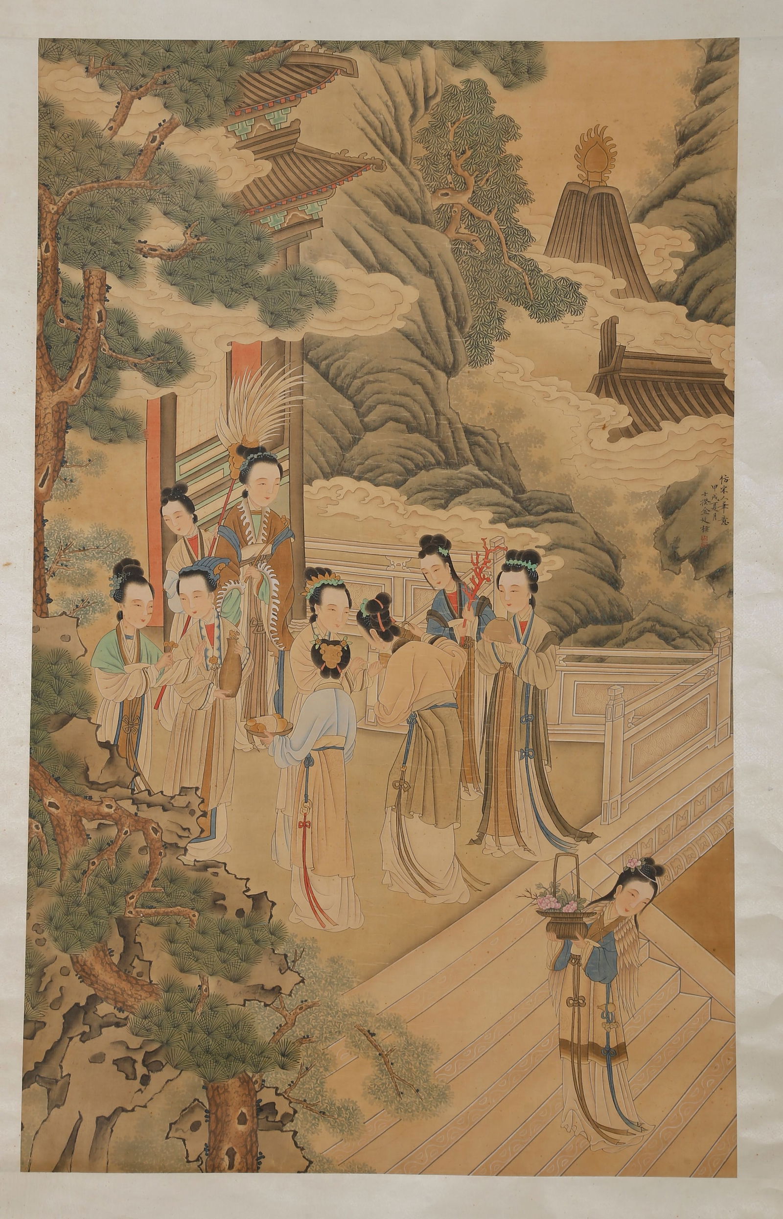 A SILK PAINTING OF FIGURES BY JIN TINGBIAO.金廷标: Silk painting of figures by Jin Tingbiao.金廷标