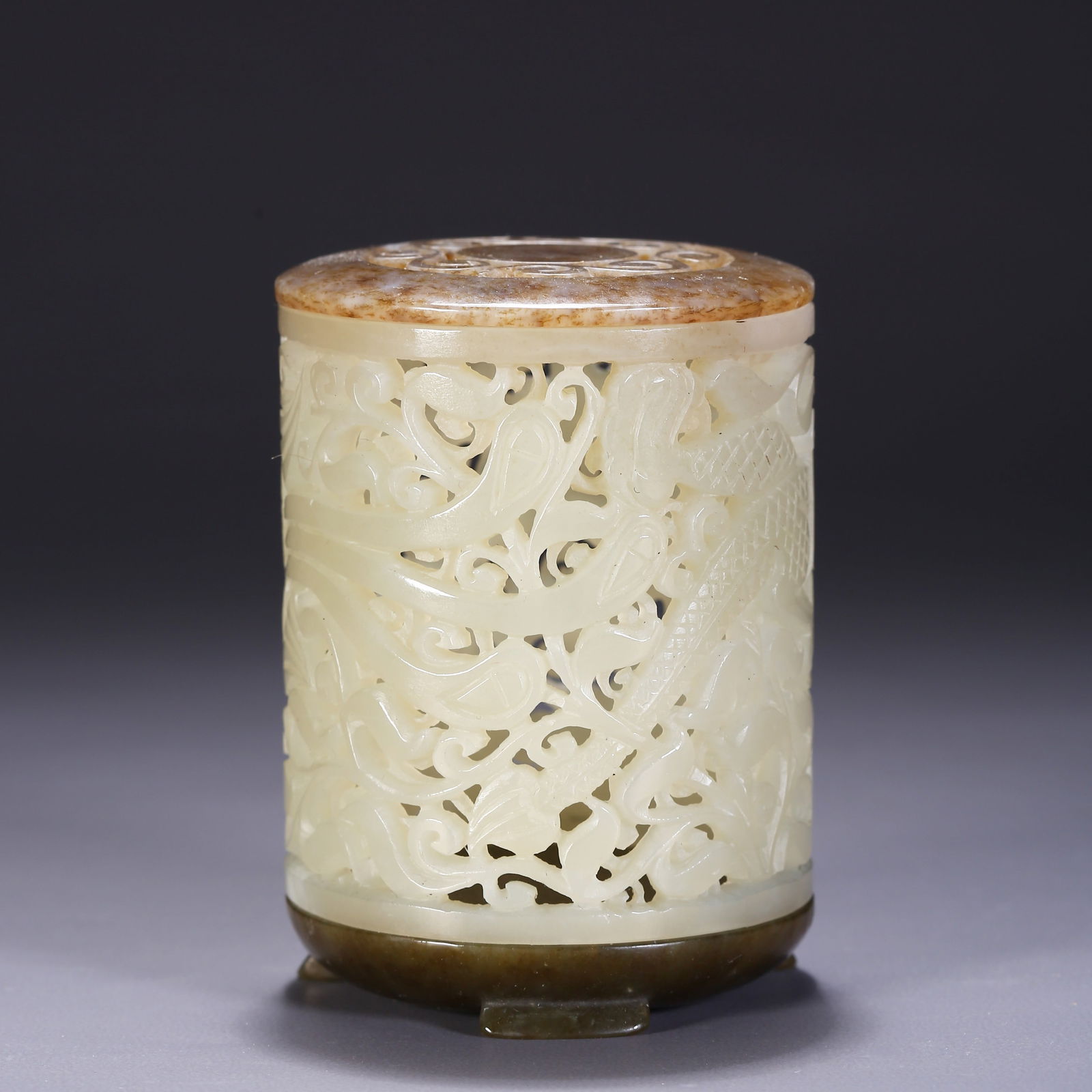 A HETIAN JADE INCENSE BURNER WITH DRAGON AND PHOENIX INTERWOVEN WITH FLOWERS PATTERN (1 of 9)