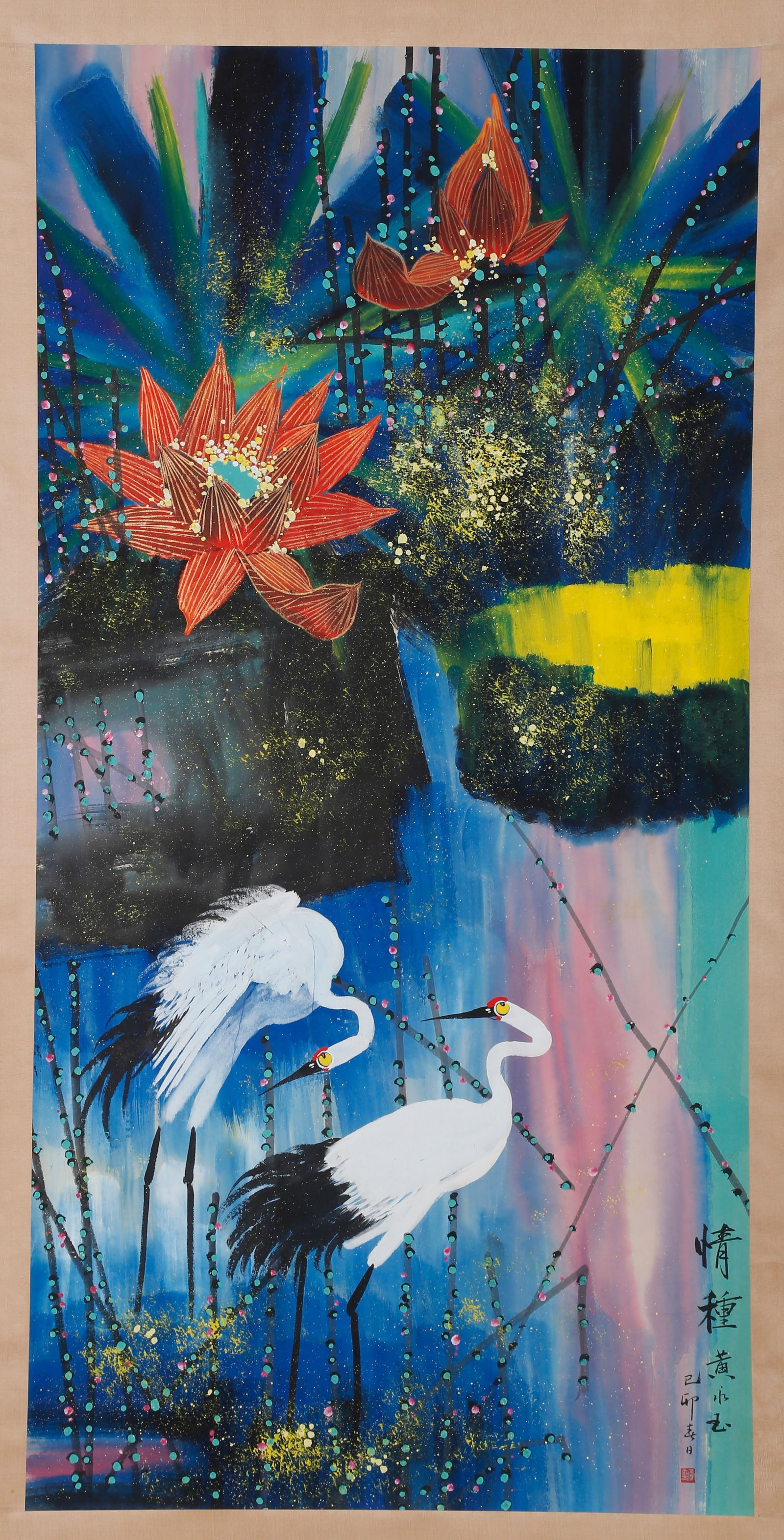 A WHITE GOOSE PAINTING ON PAPER BY HUANG YONGYU.黄永玉: White Goose Painting on Paper by Huang Yongyu.黄永玉