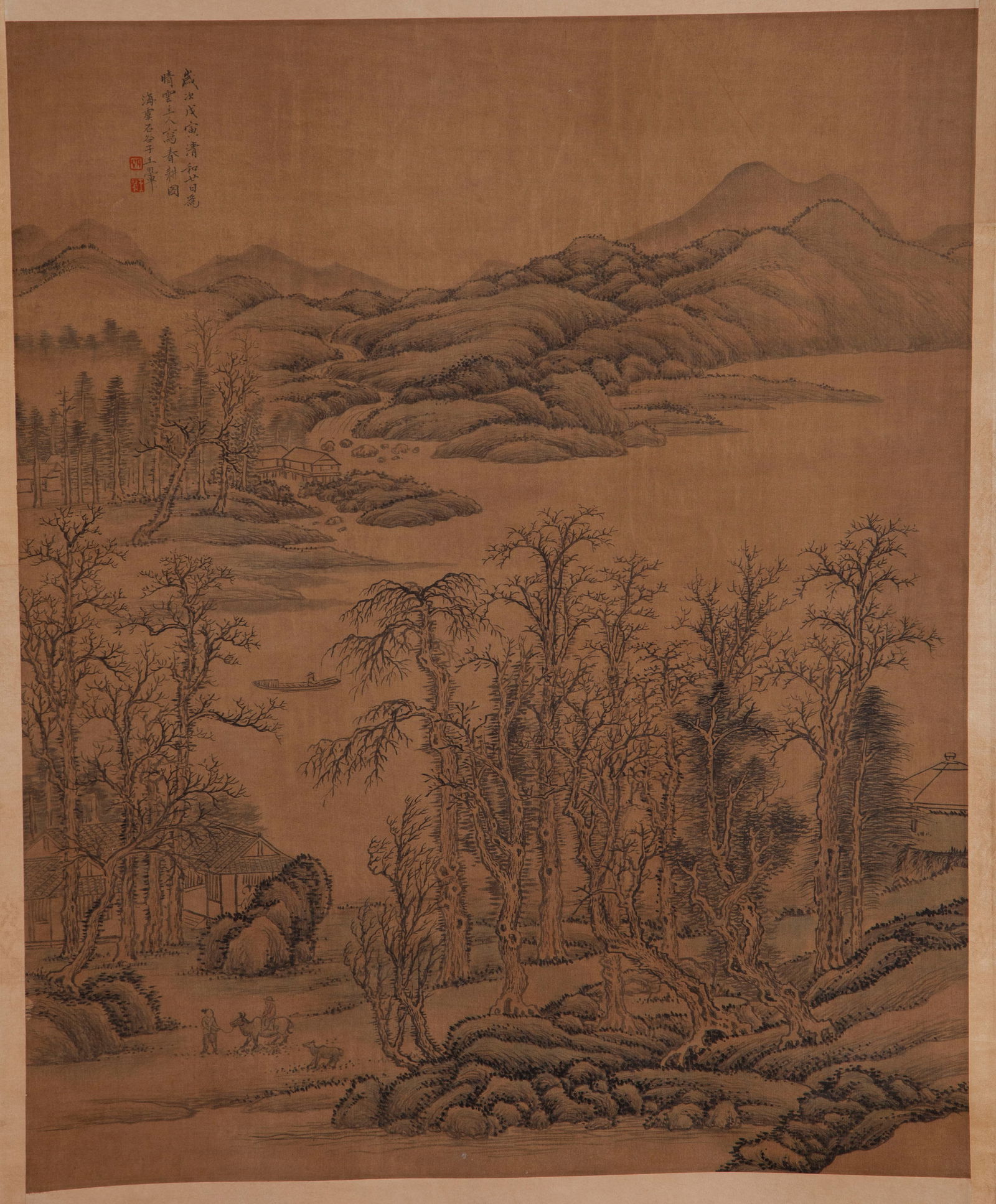 A LANDSCAPE PAINTING ON SILK, BY WANG HUI.王翬: Landscape Painting on Silk, Painted by Wang Hui.王翬