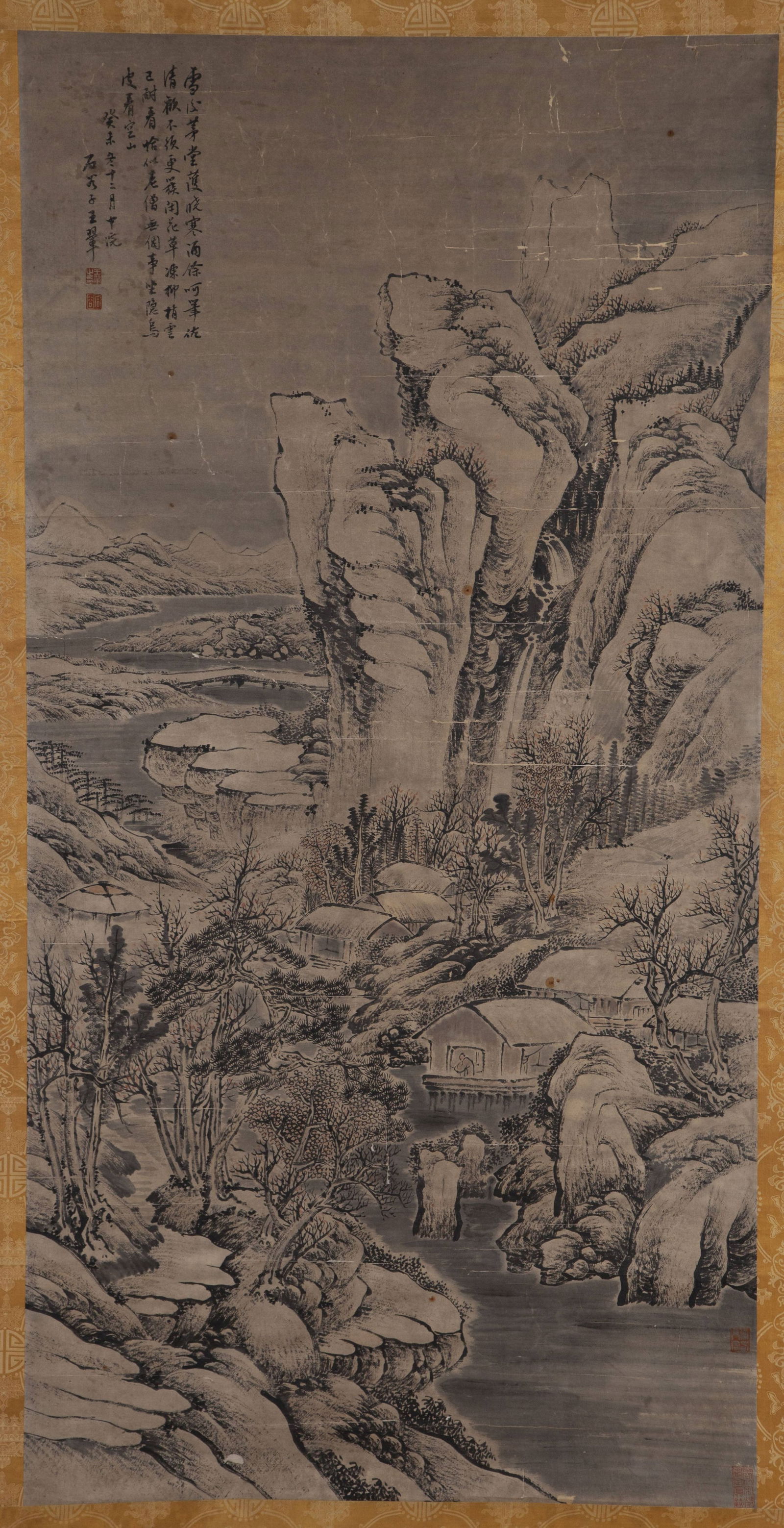 A LANDSCAPE PAINTING ON PAPER, BY WANG HUI.王翬: Snowy Landscape Painting on Paper, Painted by Wang Hui.王翬
