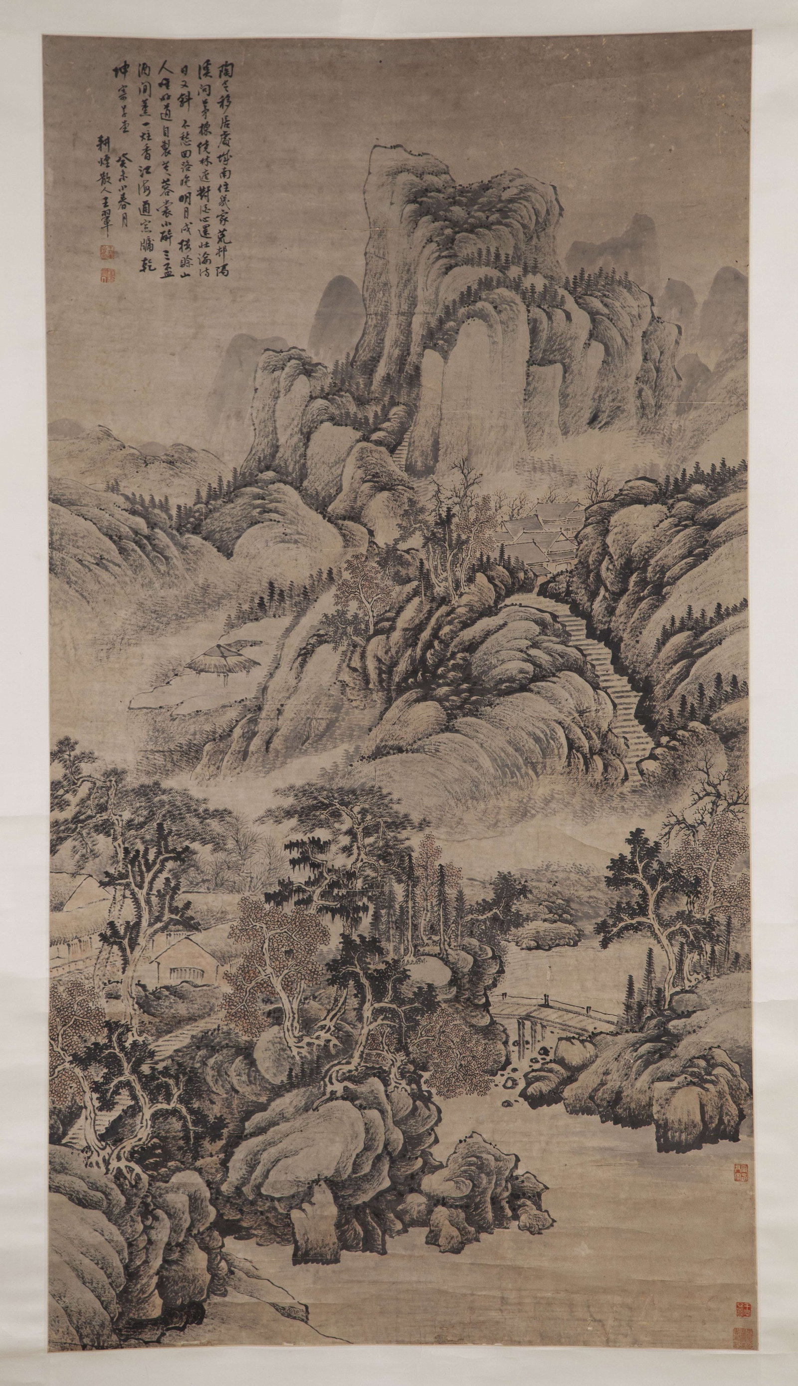 A LANDSCAPE PAINTING ON PAPER, BY WANG HUI.王翬: Landscape Painting on Paper, Painted by Wang Hui.王翬
