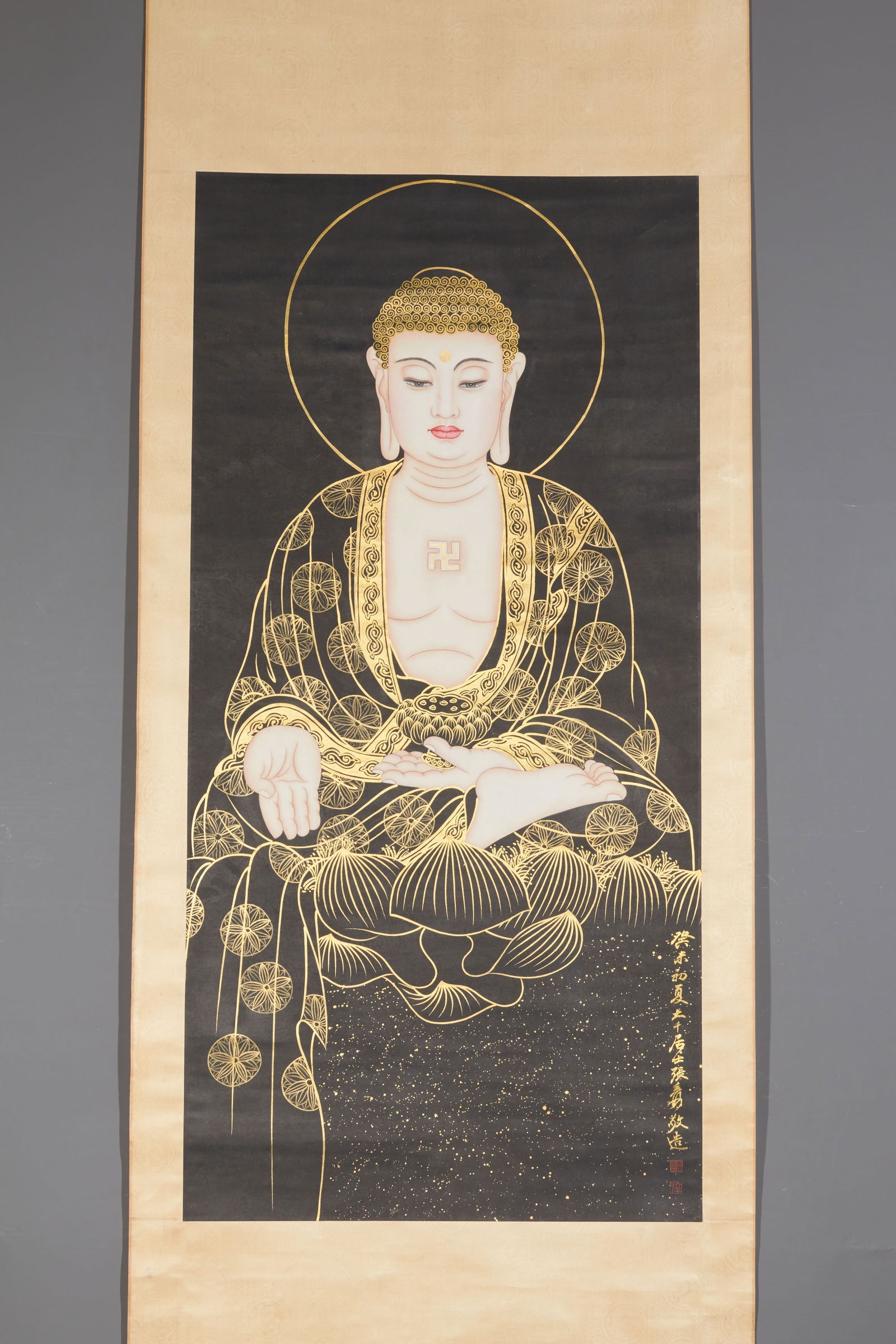 A PAPER PAINTING BY ZHANG DAQIAN OF A BUDDHA STATUE.张大千 (1 of 8)