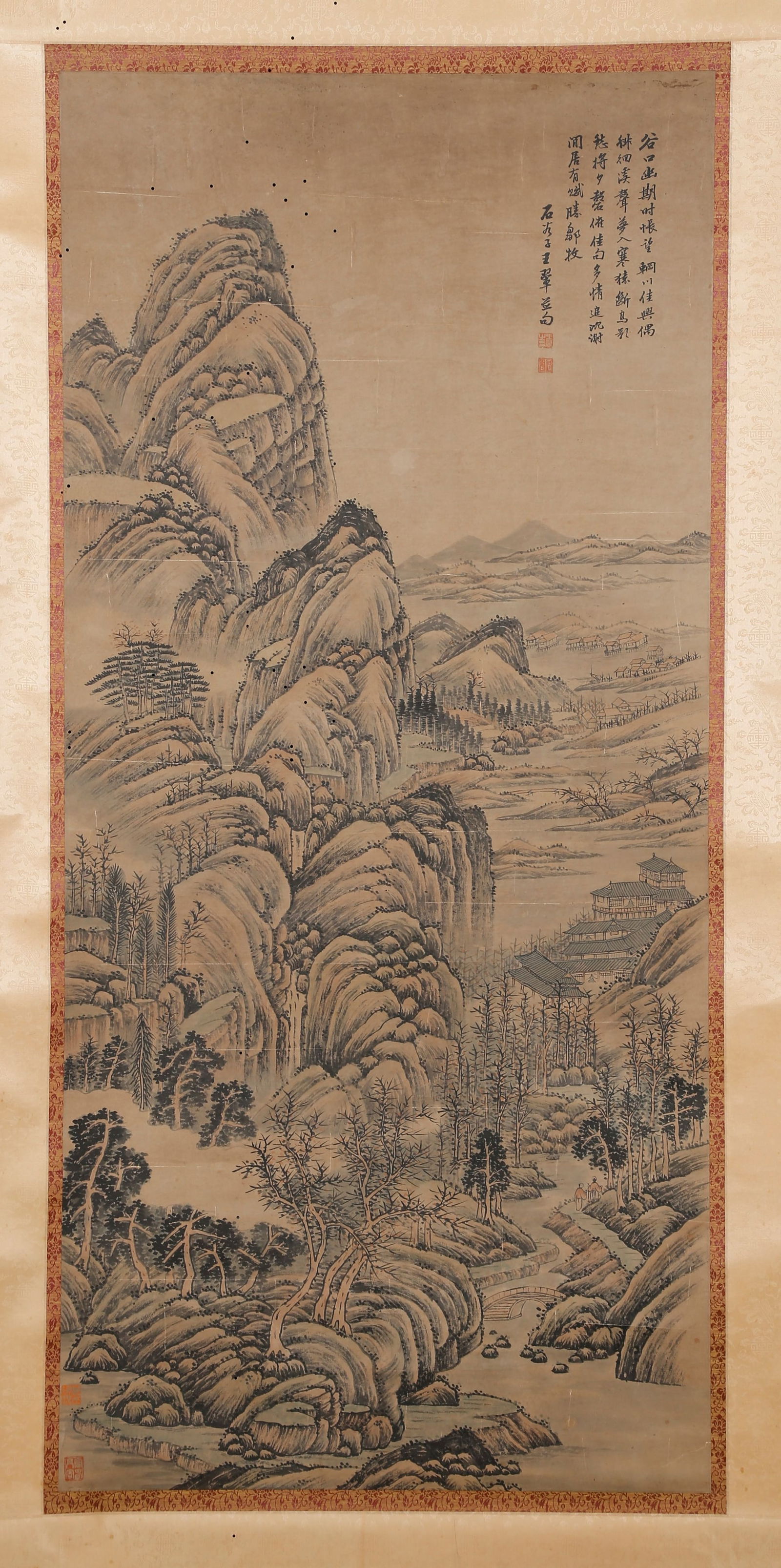 A PAPER PAINTING OF A LANDSCAPE BY WANG HUI.王翚: Paper painting of a landscape by Wang Hui.王翚