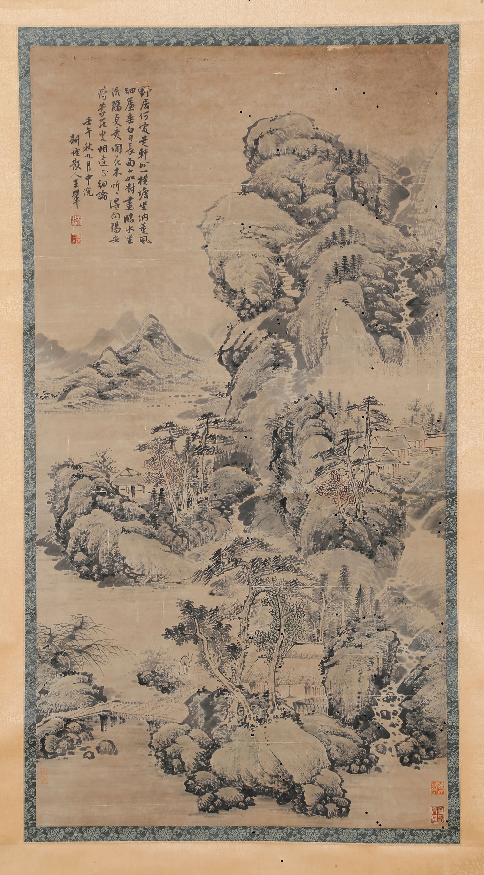 A PAPER PAINTING OF A LANDSCAPE BY WANG HUI.王翚: Paper painting of a landscape by Wang Hui.王翚