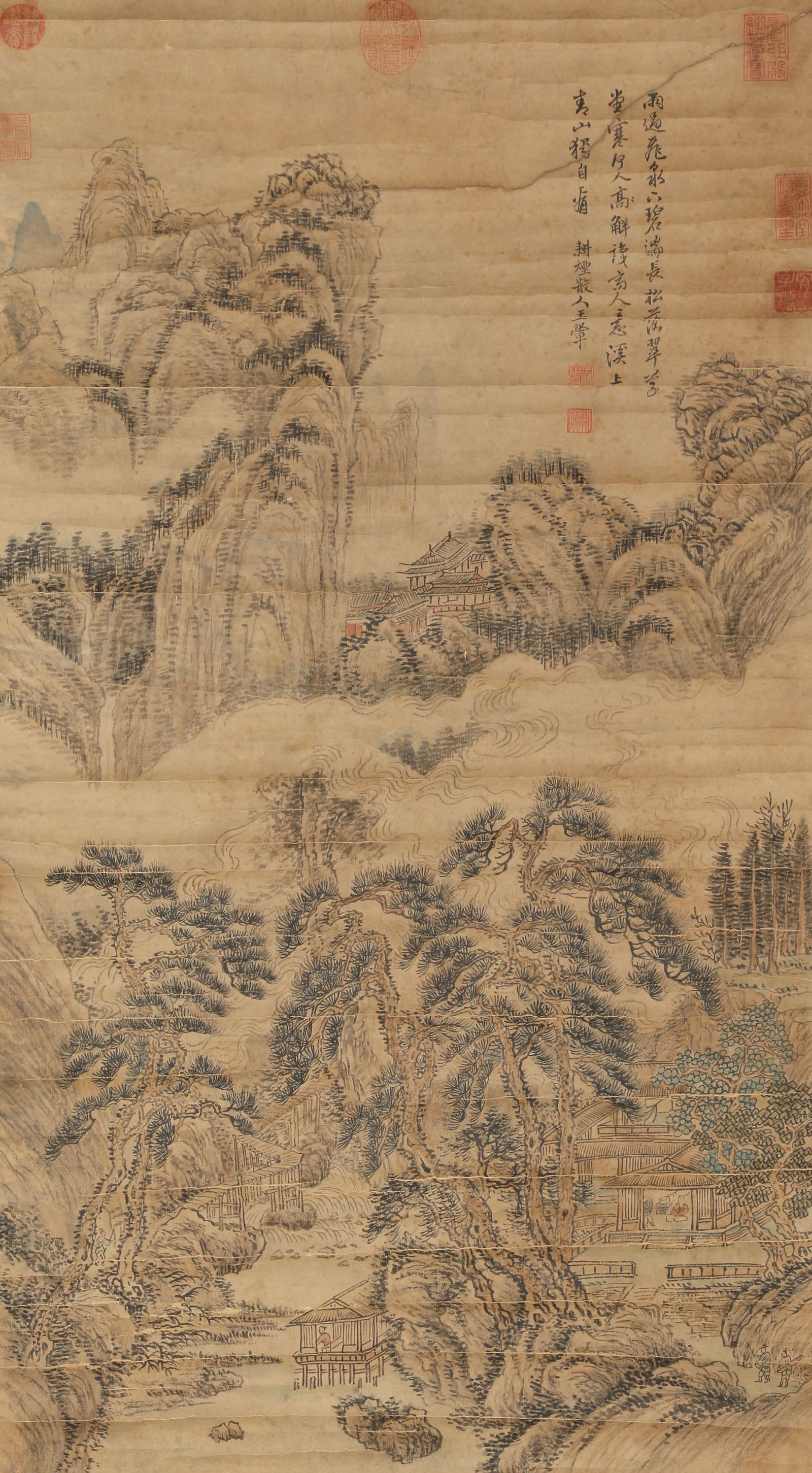 A PAPER PAINTING OF A LANDSCAPE BY WANG HUI.王翚: Paper painting of a landscape by Wang Hui.王翚