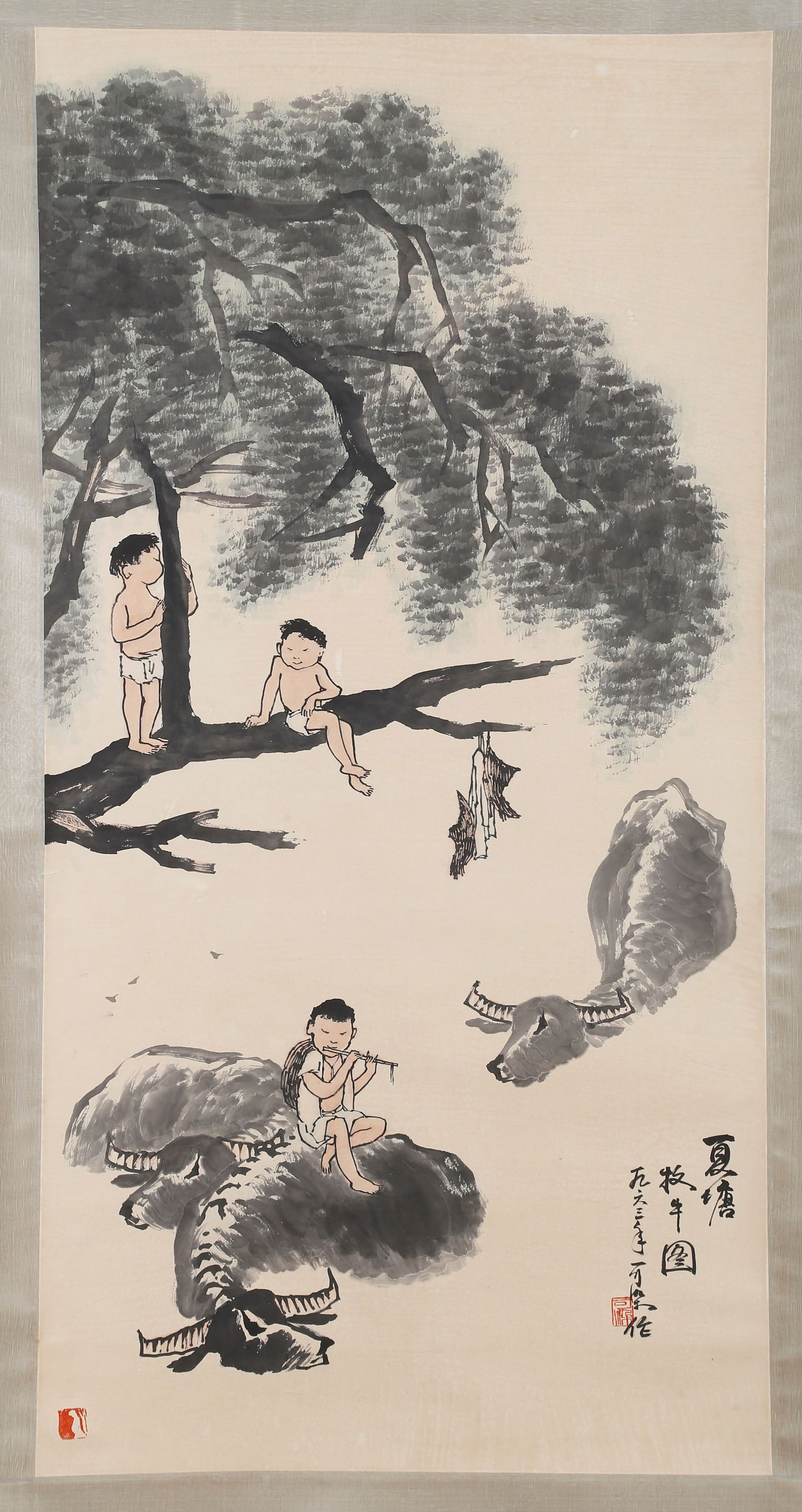 A PAPER PAINTING OF A FIGURE BY LI KERAN.李可染: Paper painting of a figure by Li Keran.李可染